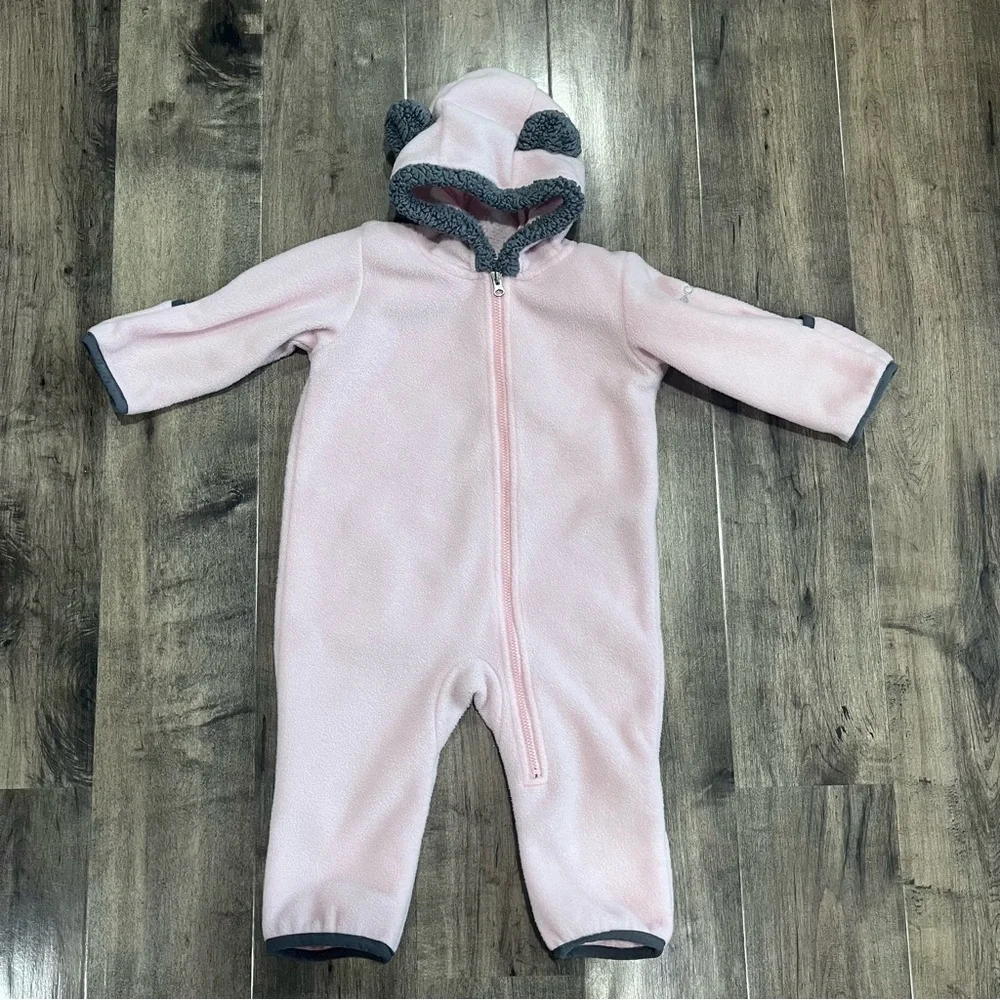 Columbia Infant Baby 6-12 Months Tiny Bear II Bunting Fleece One Piece Zip Pink